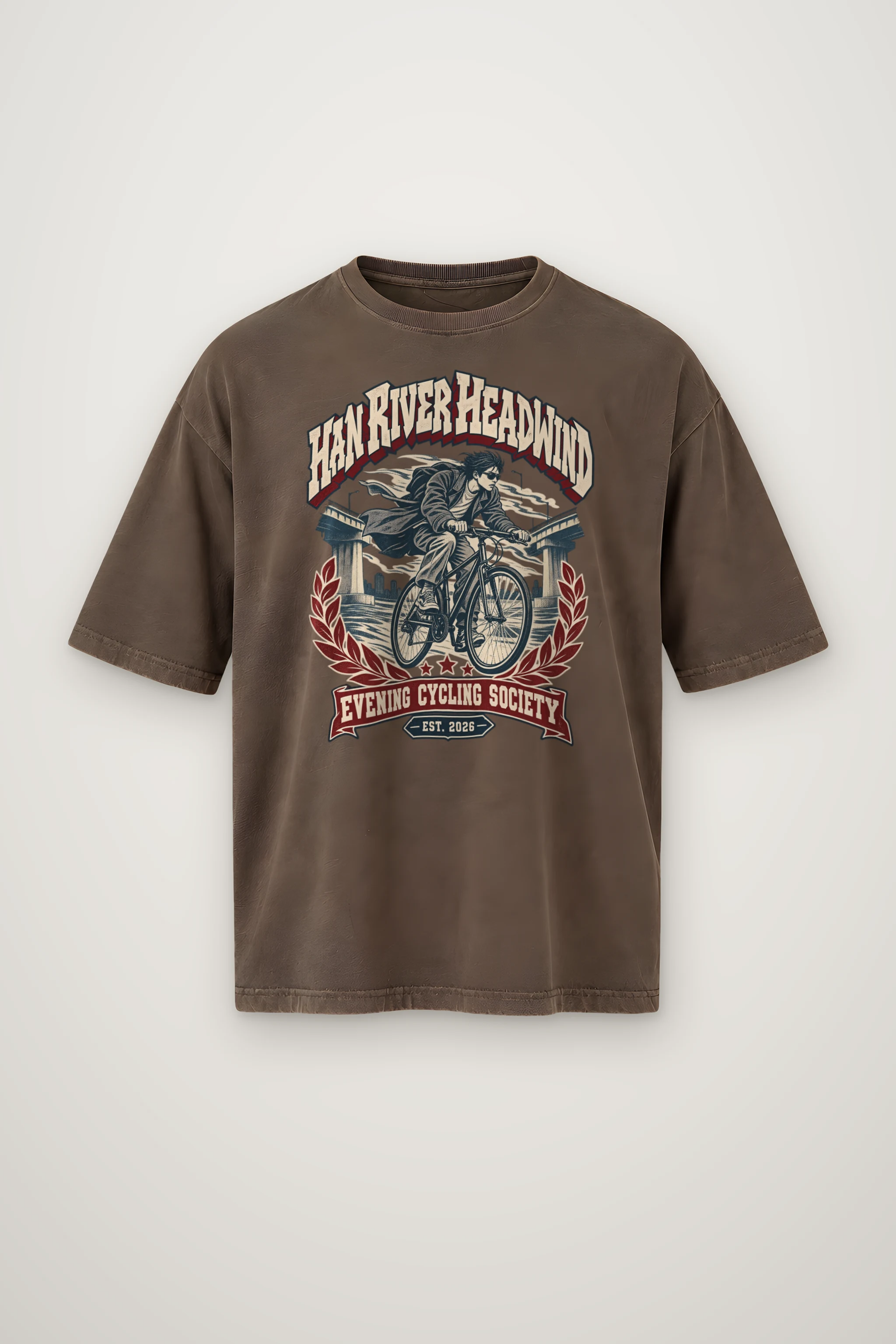 "Han River Headwind" Men's Oversized Heavyweight Crewneck T-Shirt