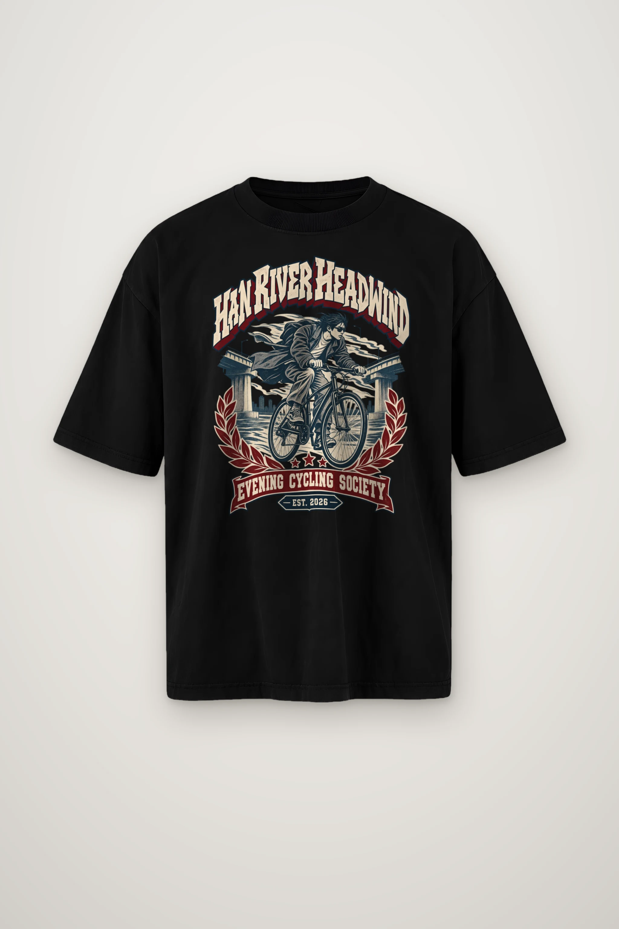 "Han River Headwind" Men's Oversized Heavyweight Crewneck T-Shirt