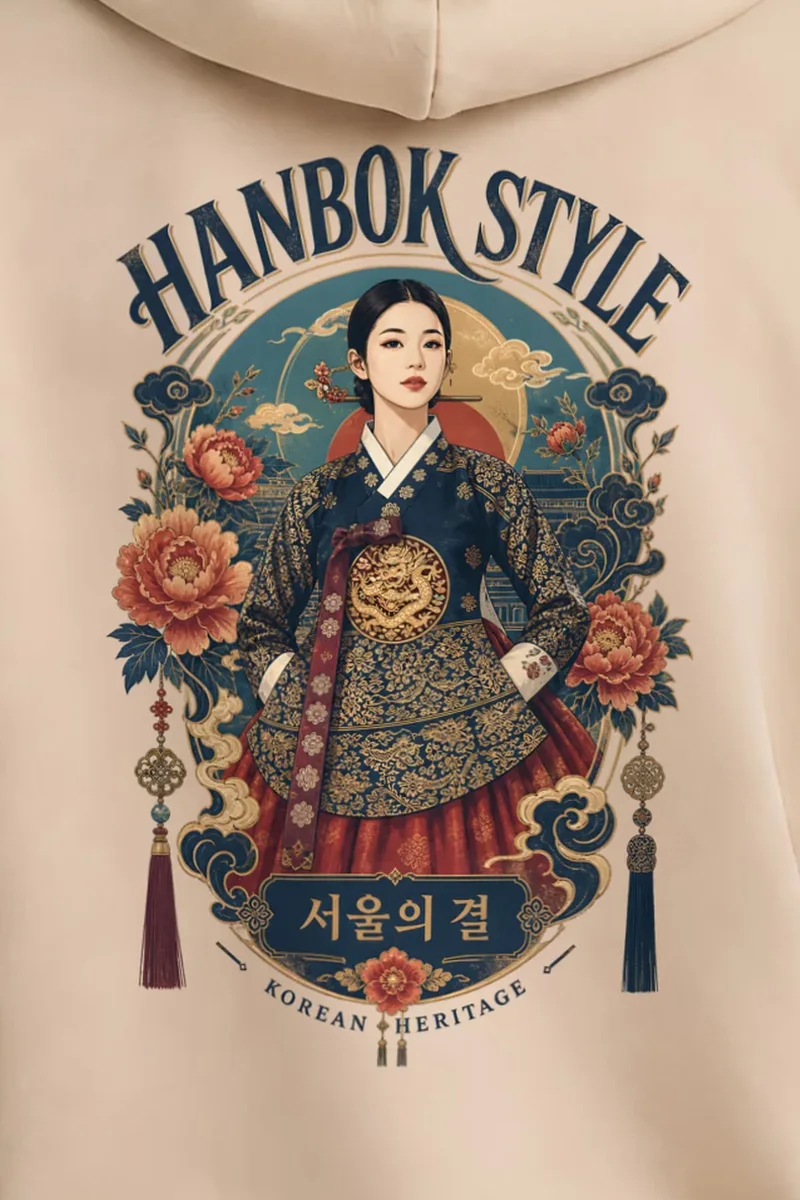 "Hanbok Style" Unisex Pullover Hoodie - the graphic up close