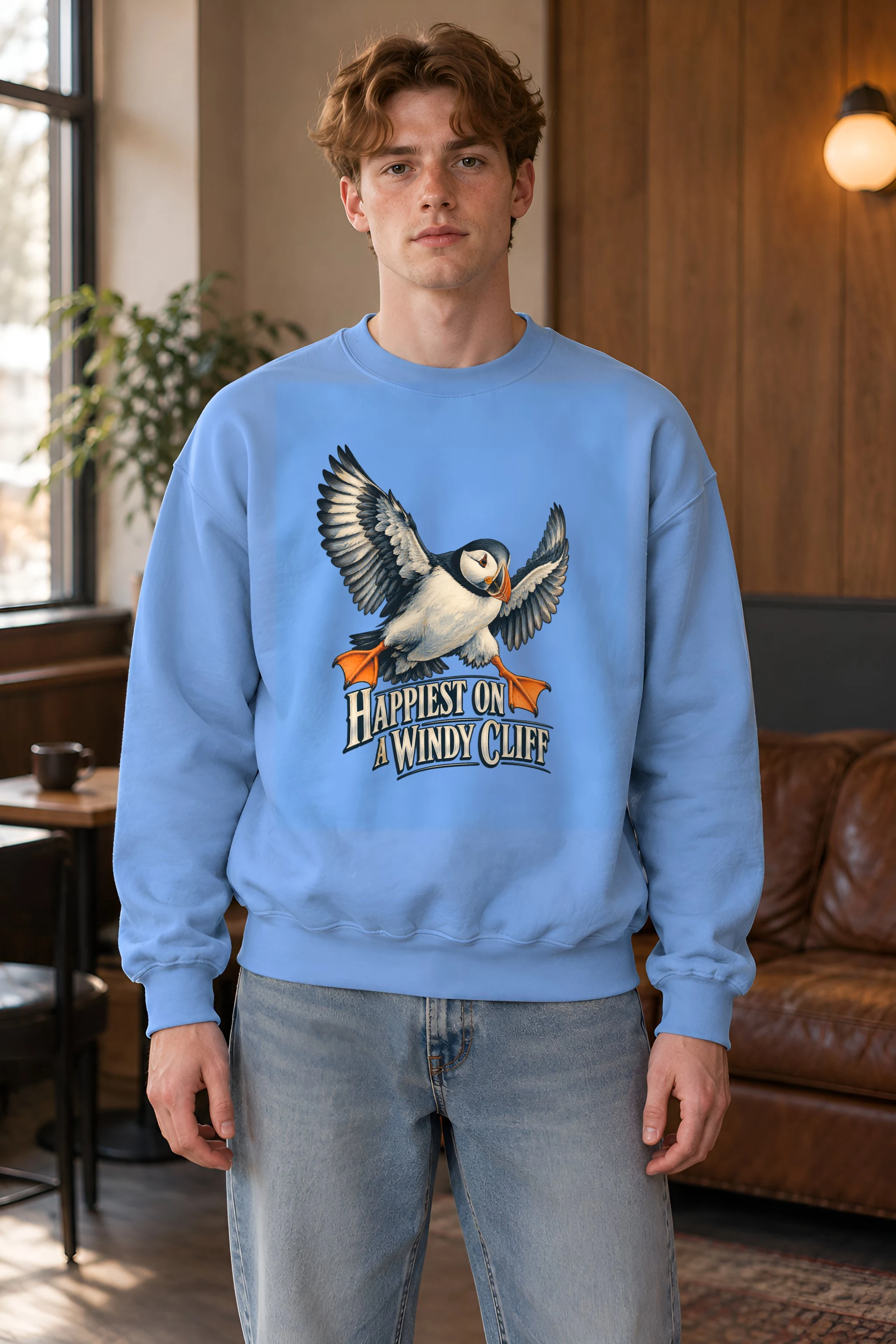 "Happiest on a Windy Cliff" Heavy Blend Unisex Crewneck Sweatshirt