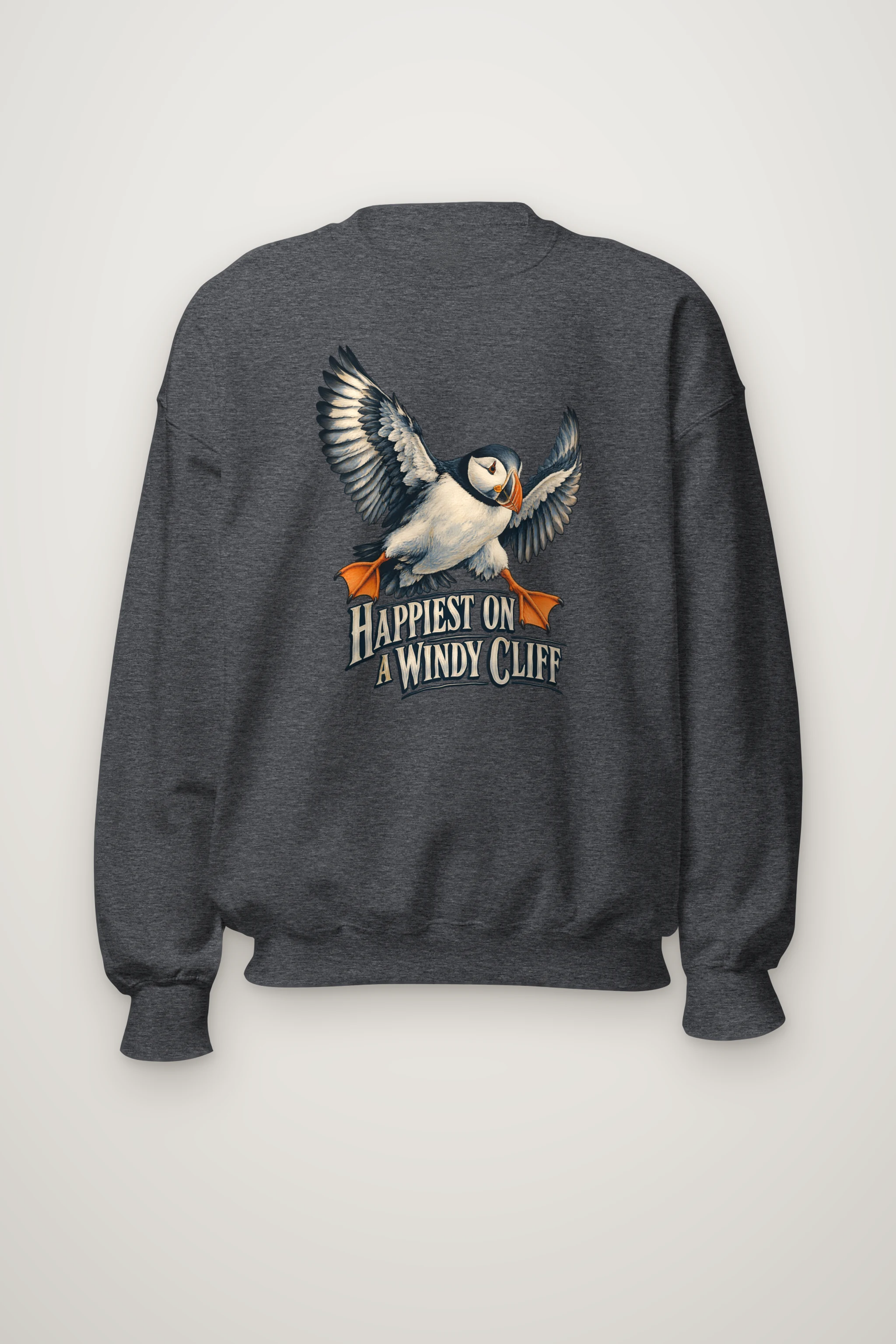 "Happiest on a Windy Cliff" Heavy Blend Unisex Crewneck Sweatshirt