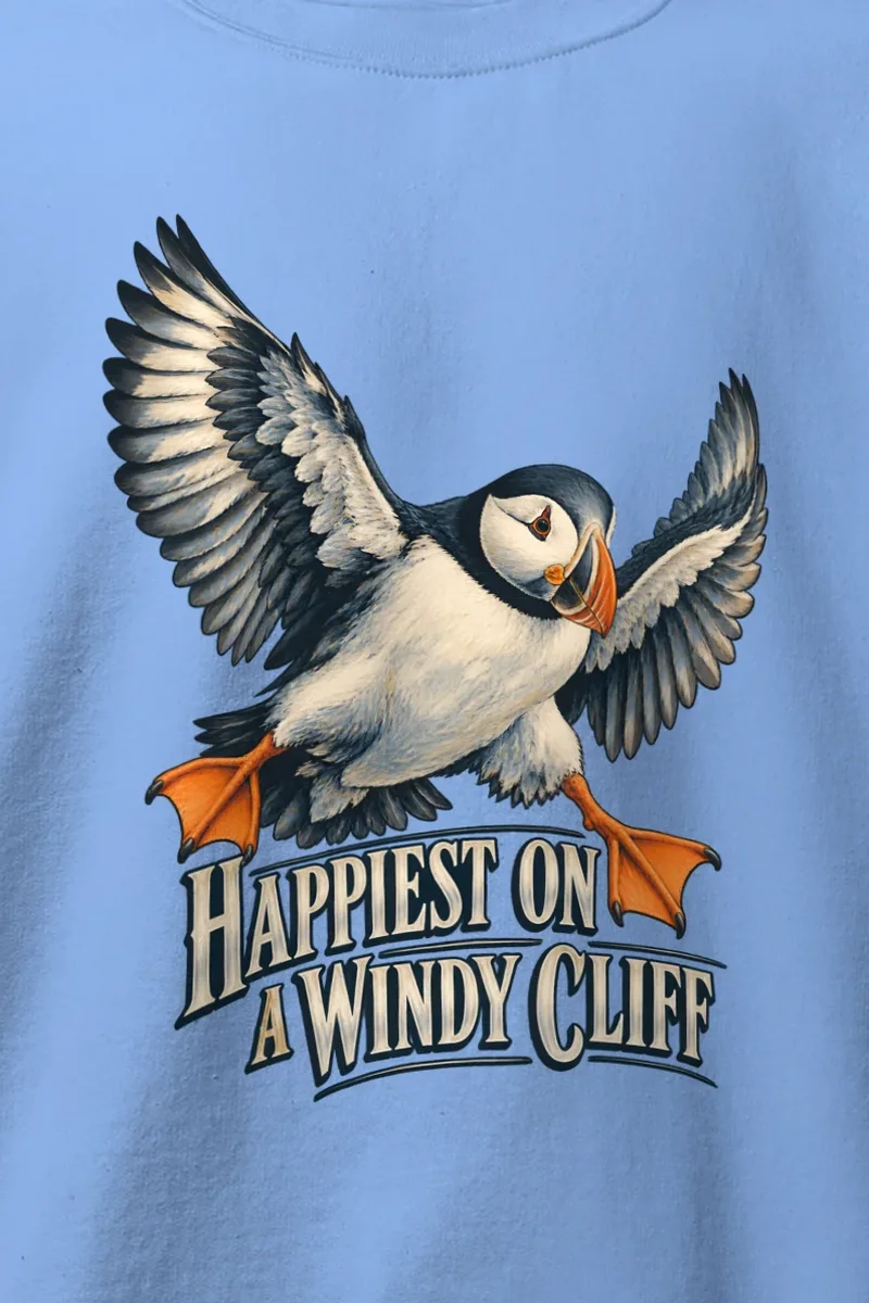 "Happiest on a Windy Cliff" Heavy Blend Unisex Crewneck Sweatshirt - the graphic up close