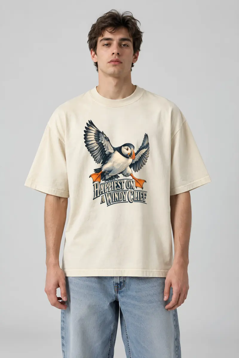 "Happiest on a Windy Cliff" Unisex Oversized Heavyweight Crewneck T-Shirt