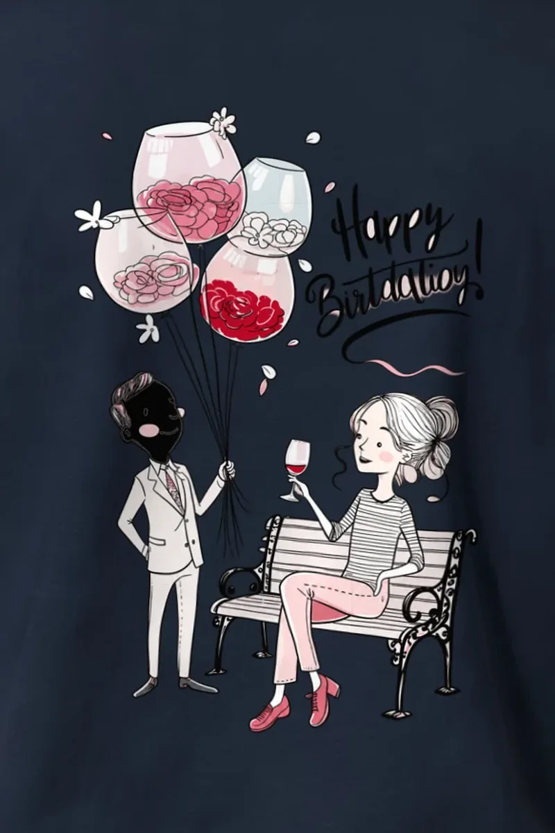 "Happy Birthday Balloons" Heavyweight Unisex Crewneck T-shirt - the graphic up close