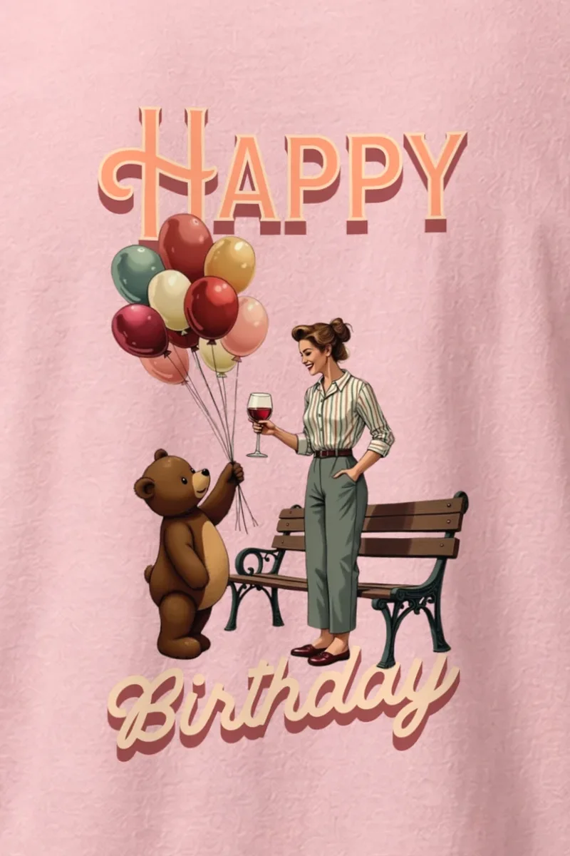 "Happy Birthday Bear" Heavyweight Unisex Crewneck T-shirt