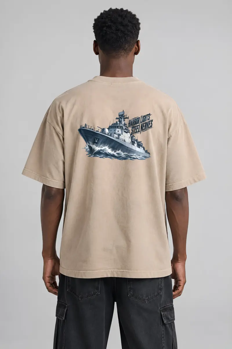"Harbor Lights Steel Nerves" Unisex Oversized Heavyweight Crewneck T-Shirt