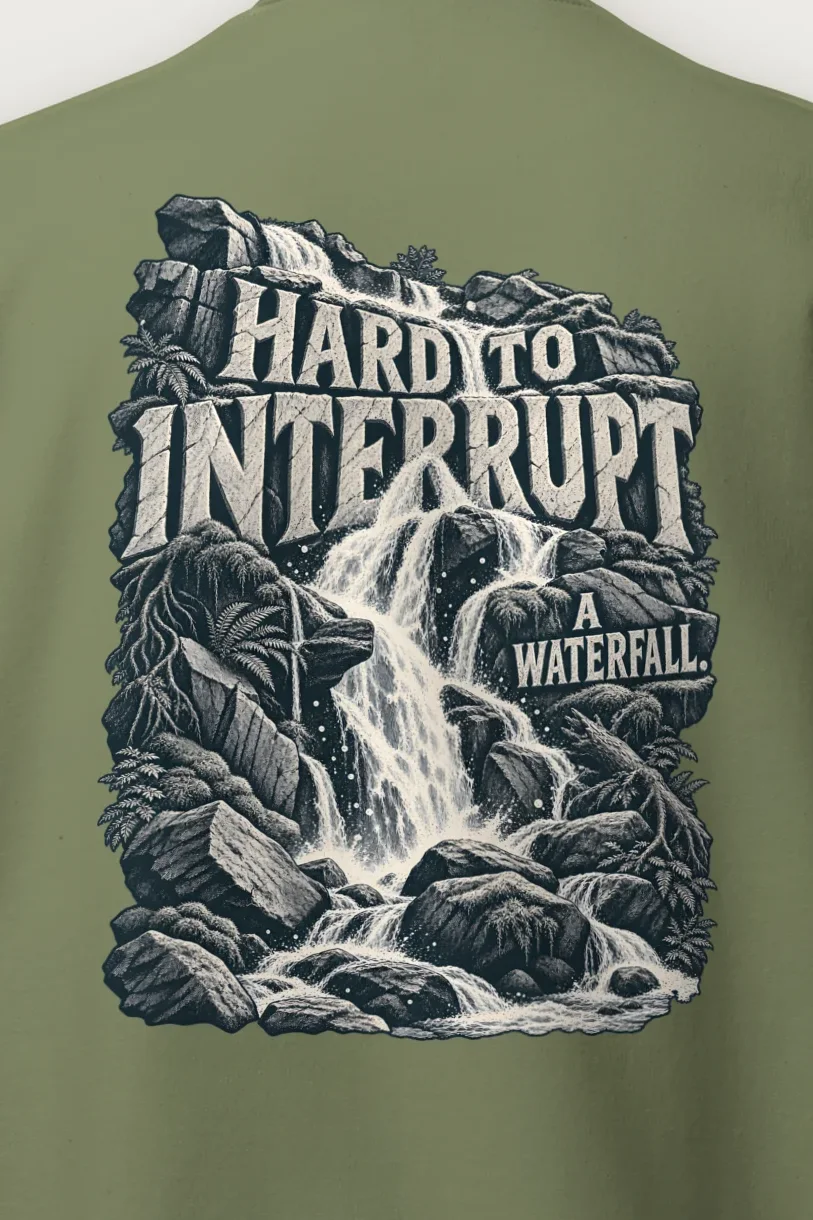 "Hard to Interrupt a Waterfall" Heavy Blend Unisex Crewneck Sweatshirt - the graphic up close