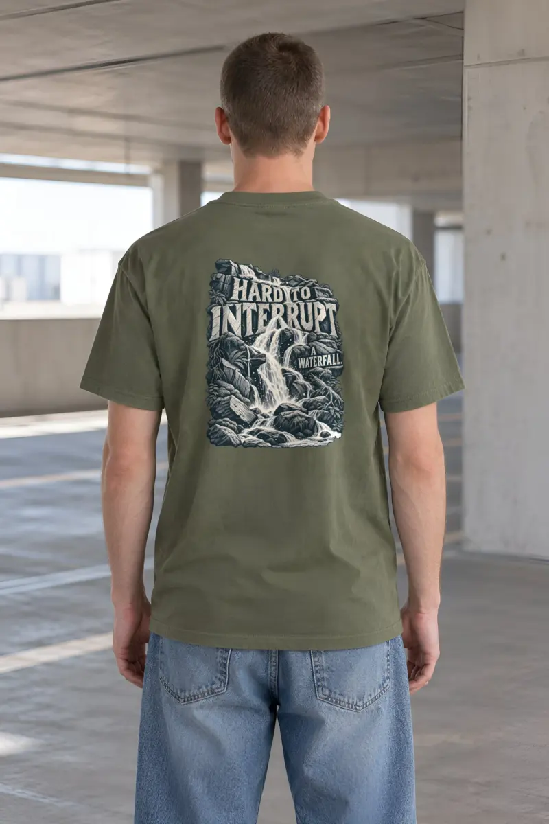 “Hard to Interrupt a Waterfall” Heavyweight Unisex Crewneck T-shirt