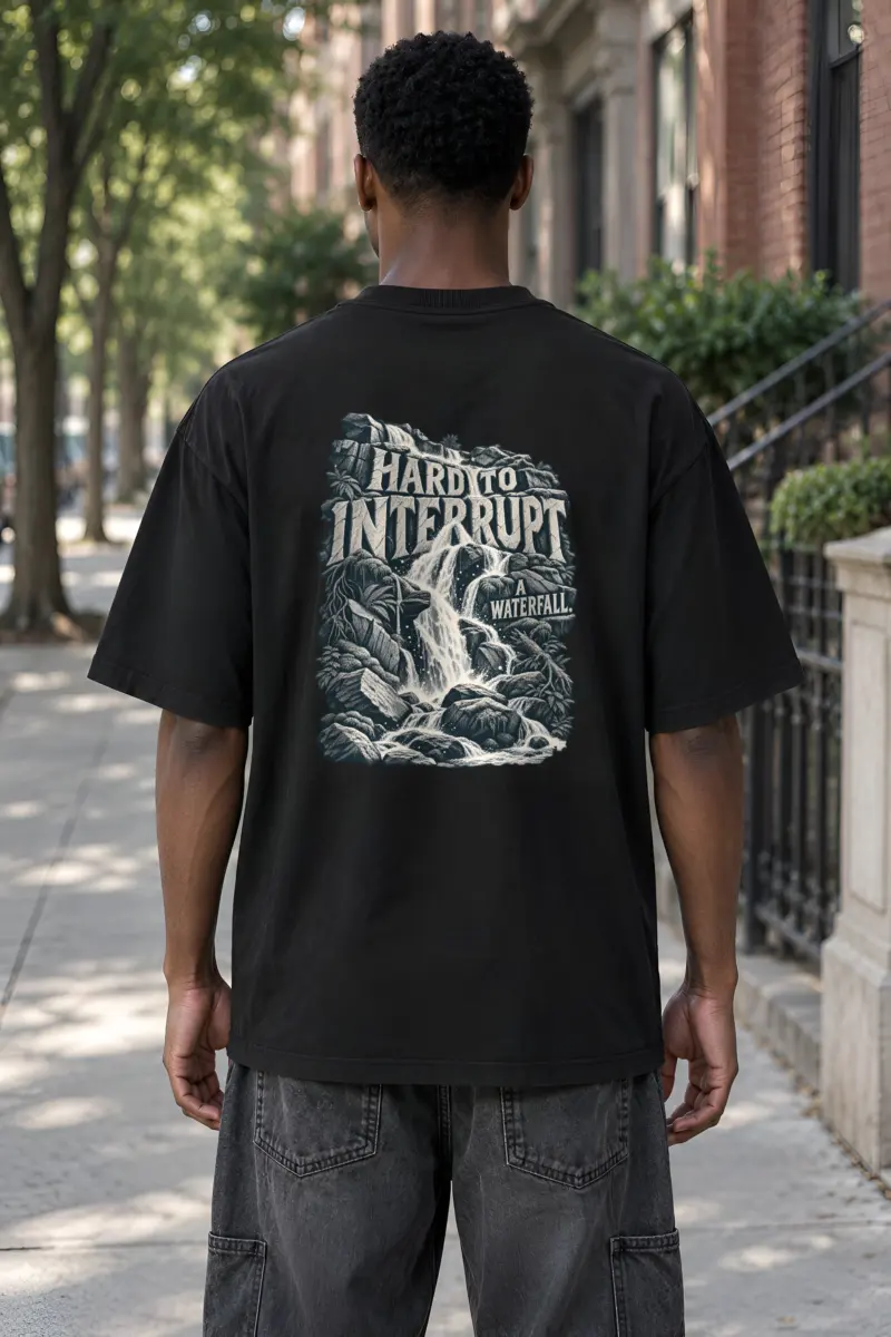 “Hard to Interrupt a Waterfall” Men’s Oversized Heavyweight Crewneck T-Shirt