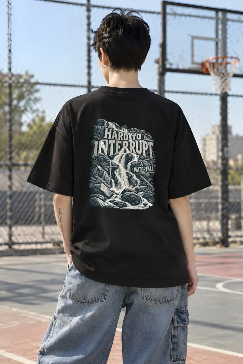 "Hard to Interrupt a Waterfall" Unisex Oversized Heavyweight Crewneck T-Shirt