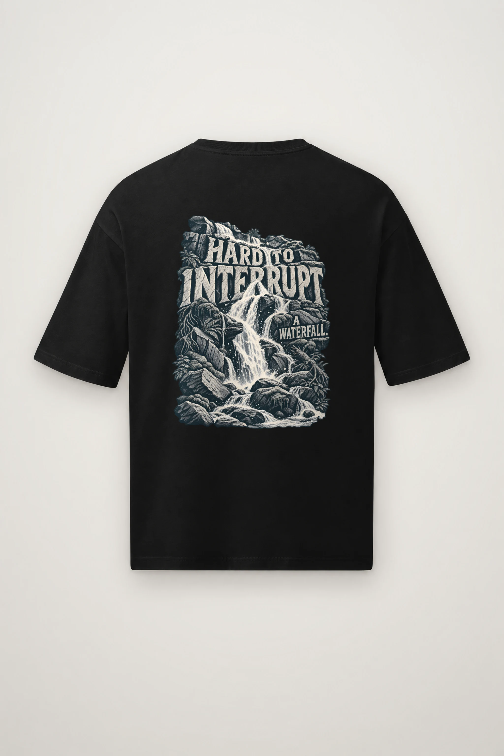 "Hard to Interrupt a Waterfall" Men's Oversized Heavyweight Crewneck T-Shirt