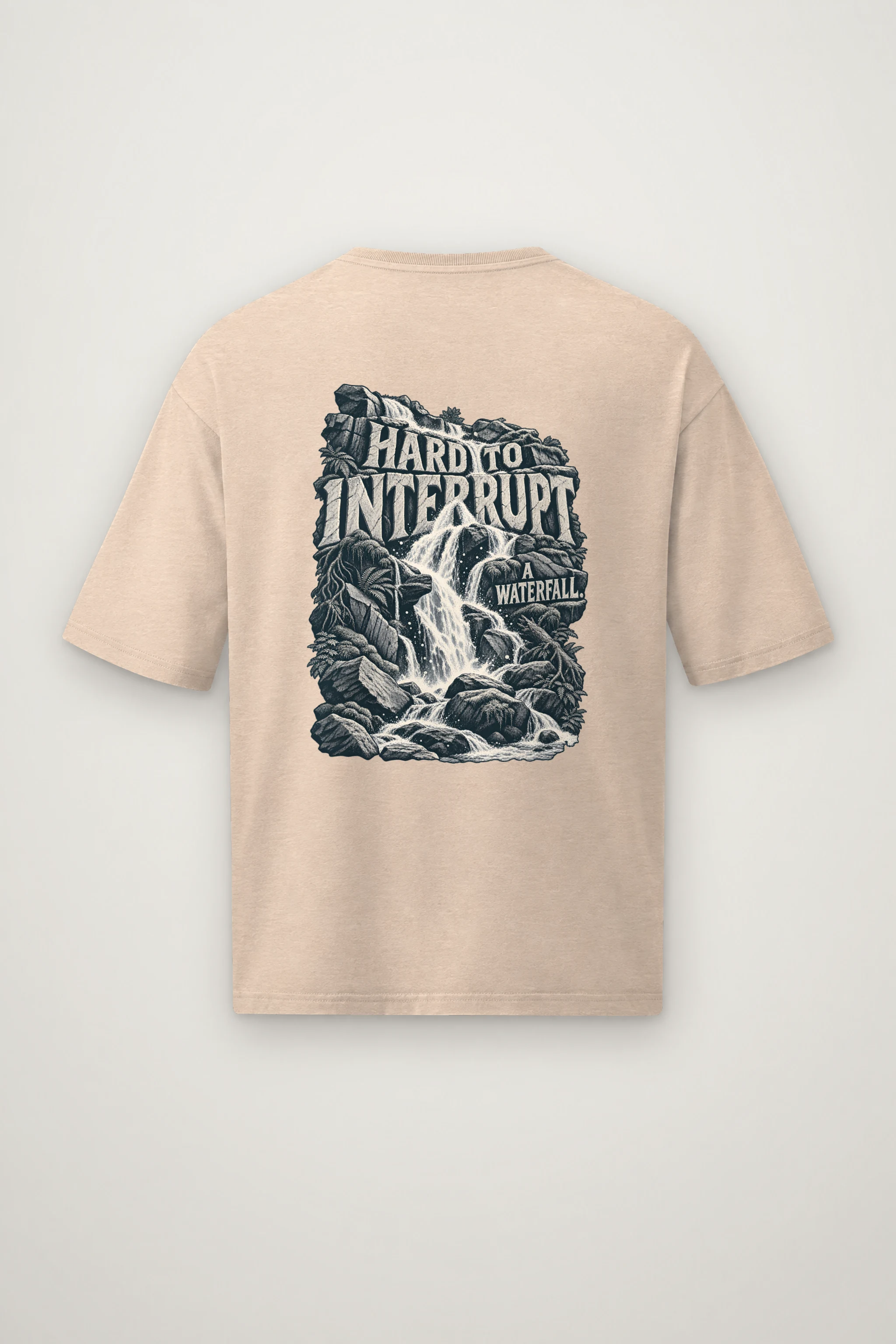 "Hard to Interrupt a Waterfall" Men's Oversized Heavyweight Crewneck T-Shirt