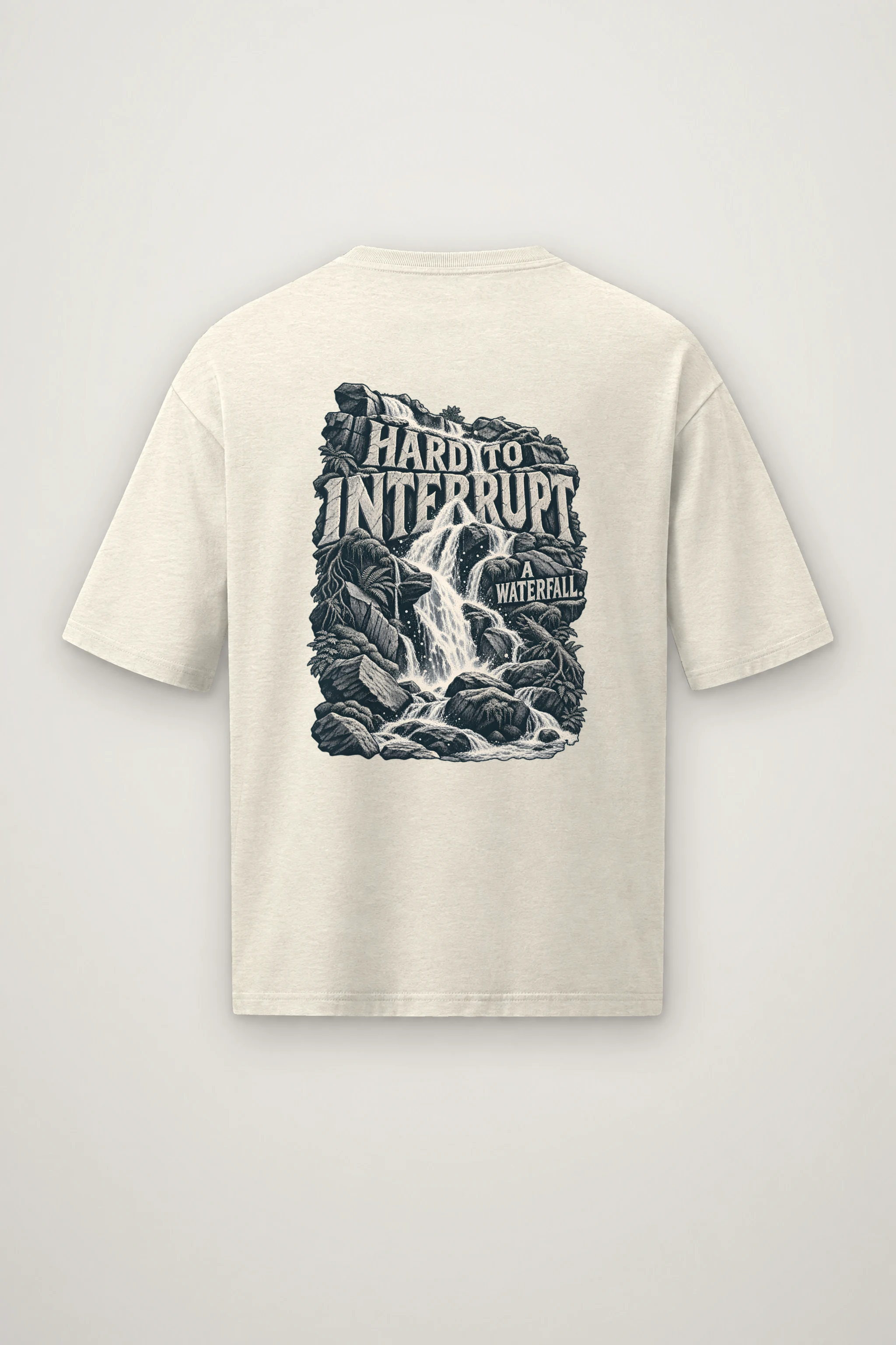 "Hard to Interrupt a Waterfall" Men's Oversized Heavyweight Crewneck T-Shirt