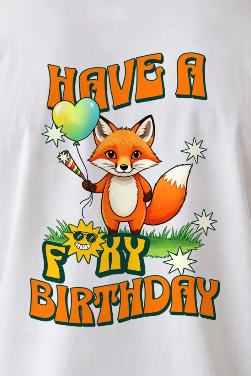 "Have A Foxy Birthday" Unisex Longsleeve T-shirt - the graphic up close