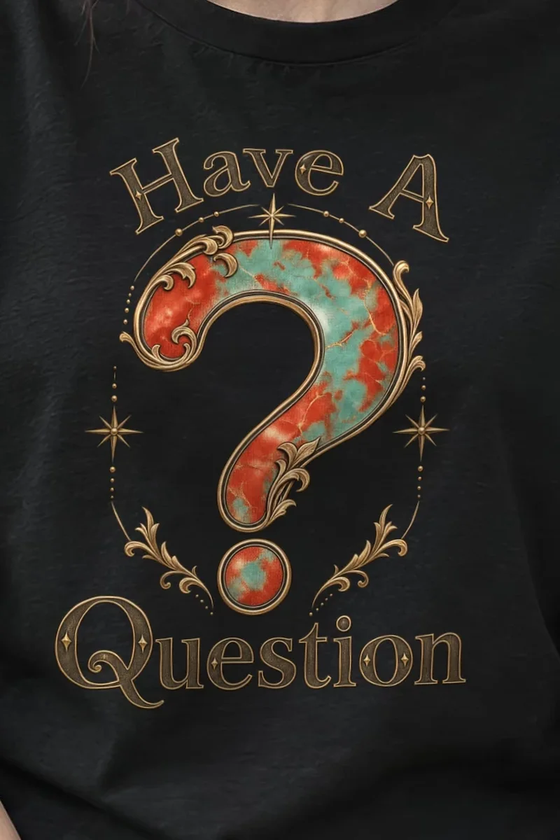 "Have A Question" Heavyweight Unisex Crewneck T-shirt - the graphic up close