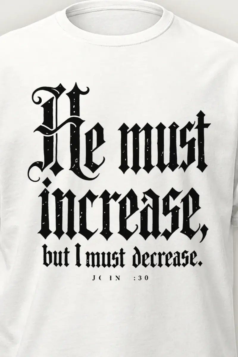 "He Must Increase" Heavyweight Unisex Crewneck T-shirt - the graphic up close