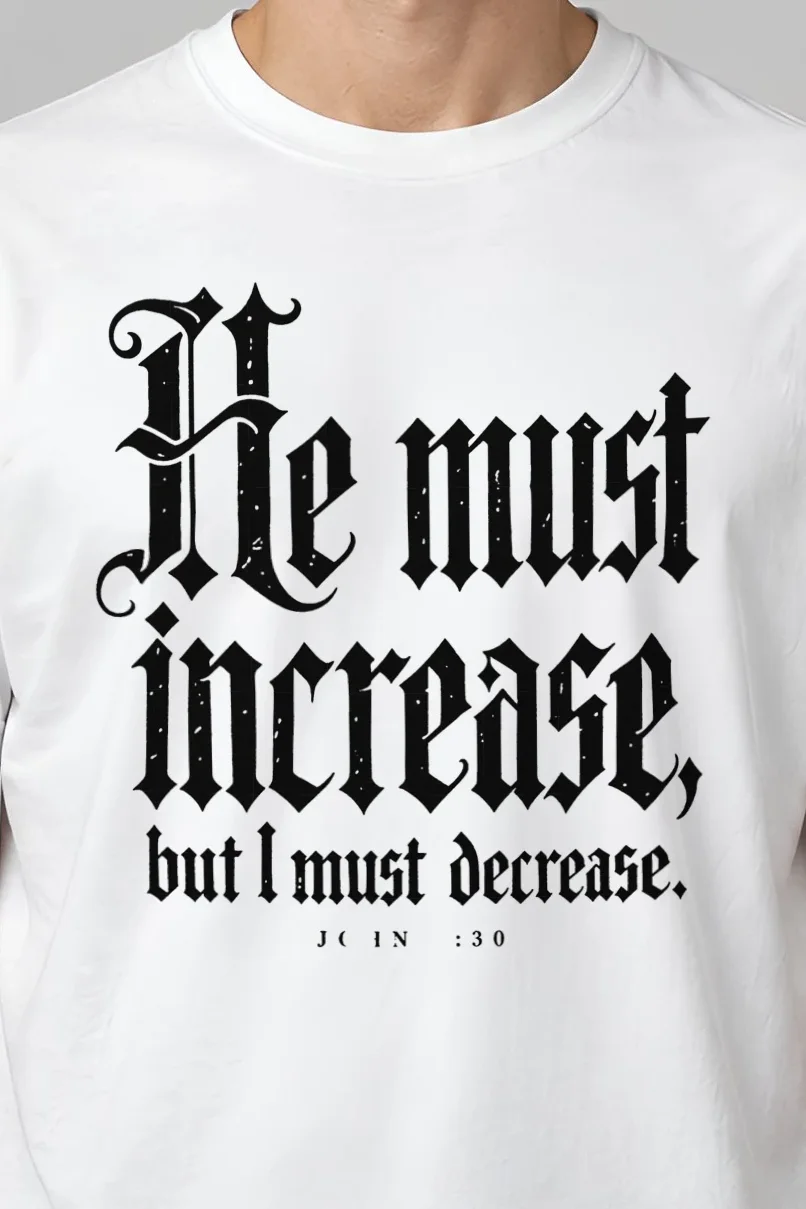 "He Must Increase" Heavyweight Unisex Crewneck T-shirt - the graphic up close