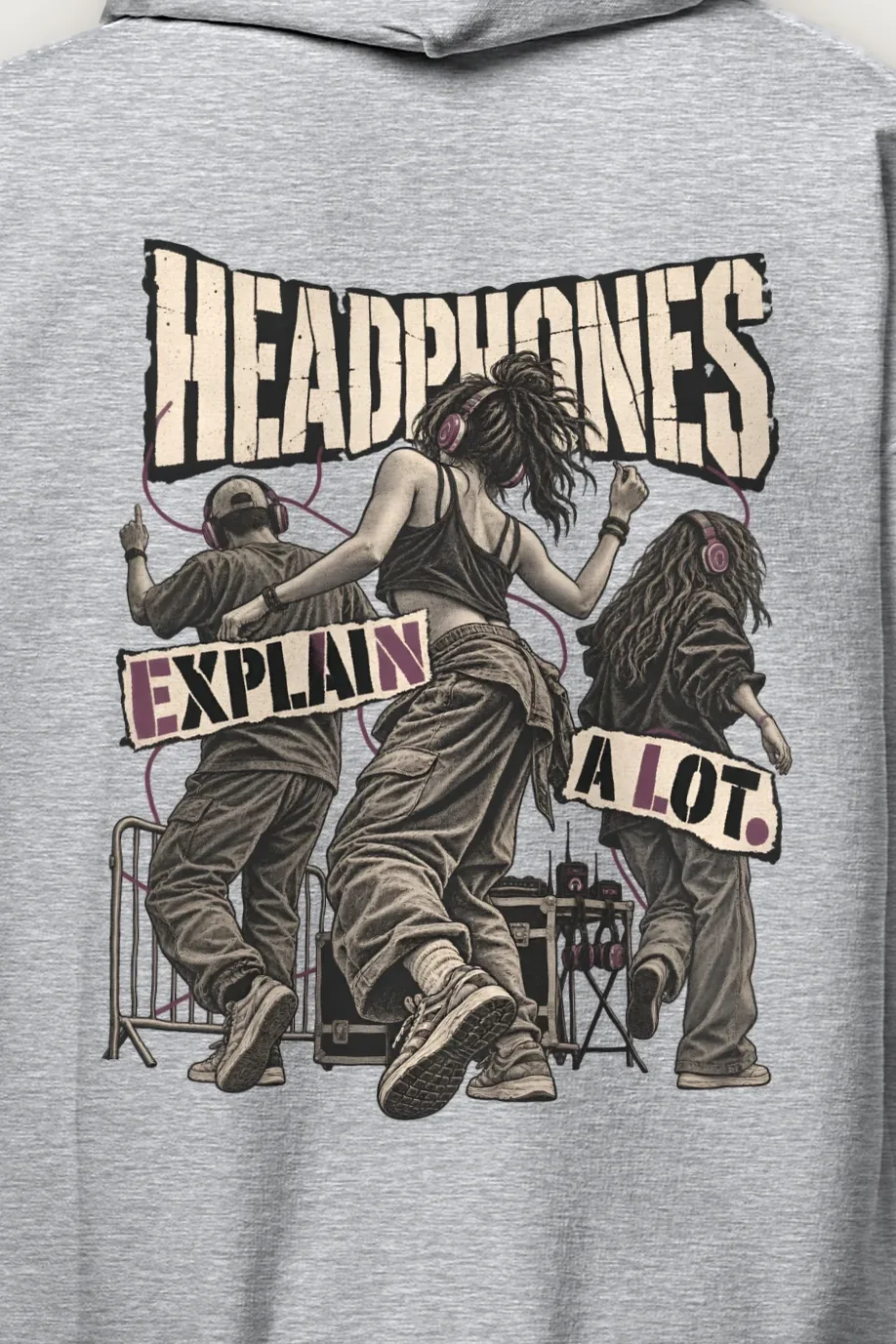 "Headphones Explain a Lot" Heavy Blend Unisex Pullover Hoodie - the graphic up close
