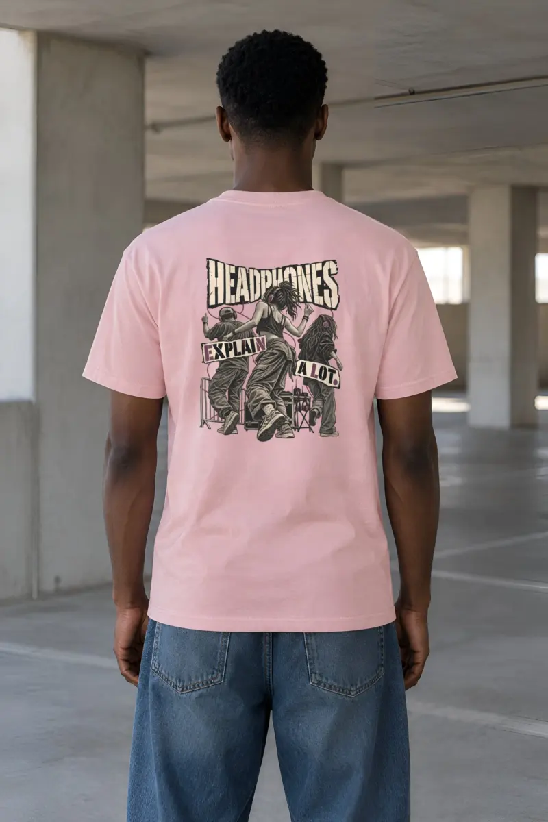 “Headphones Explain a Lot” Heavyweight Unisex Crewneck T-shirt