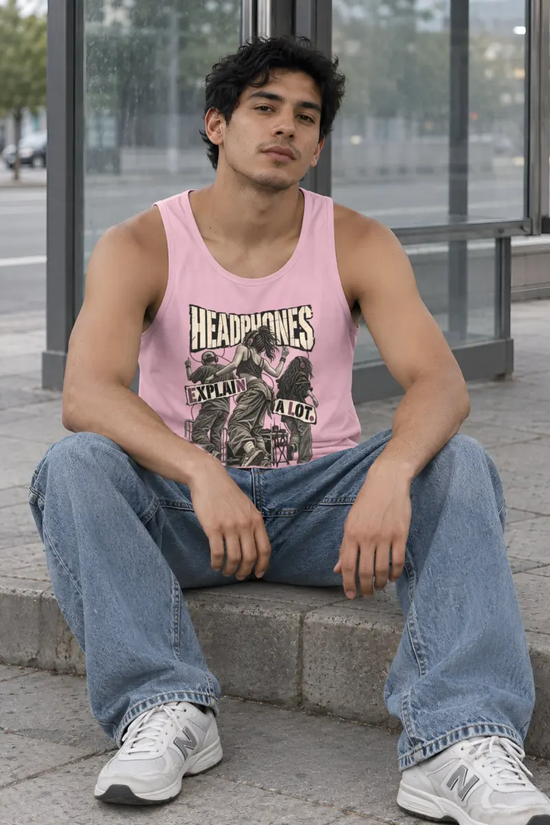 “Headphones Explain a Lot” Unisex Jersey Tank