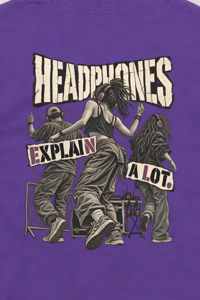 "Headphones Explain a Lot" Unisex Longsleeve T-shirt - the graphic up close