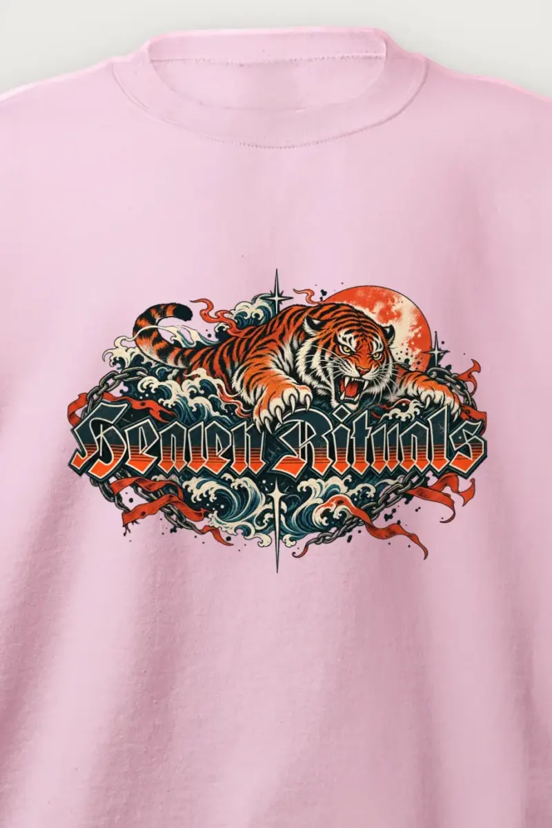 "Snarling Tiger Chain Script" Heavy Blend Unisex Crewneck Sweatshirt - the graphic up close