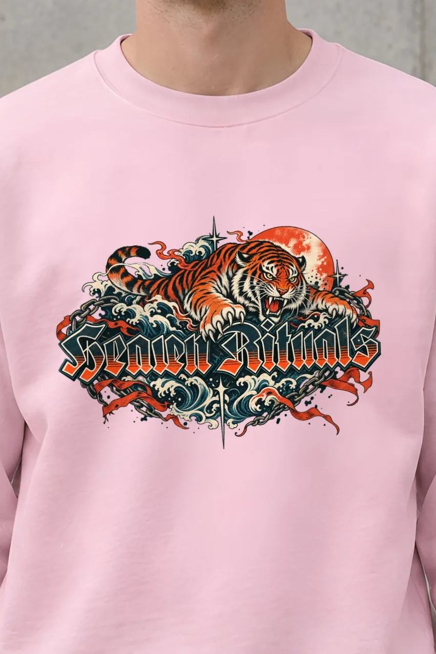 "Snarling Tiger Chain Script" 1 Crewneck Sweatshirt - the graphic up close
