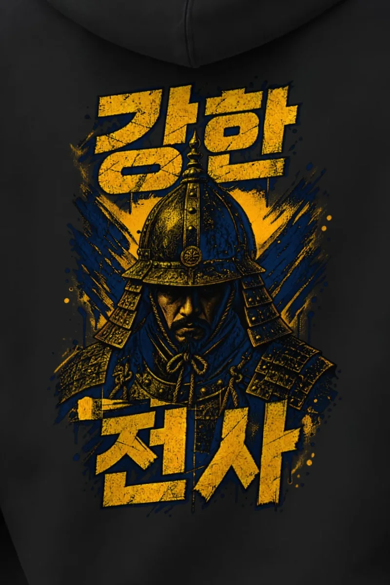 "강한 전사" Unisex Pullover Hoodie - the graphic up close