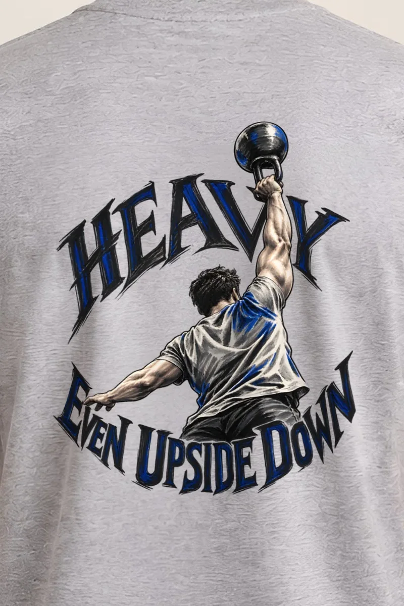 "Heavy Even Upside Down" Heavyweight Unisex Crewneck T-shirt - the graphic up close