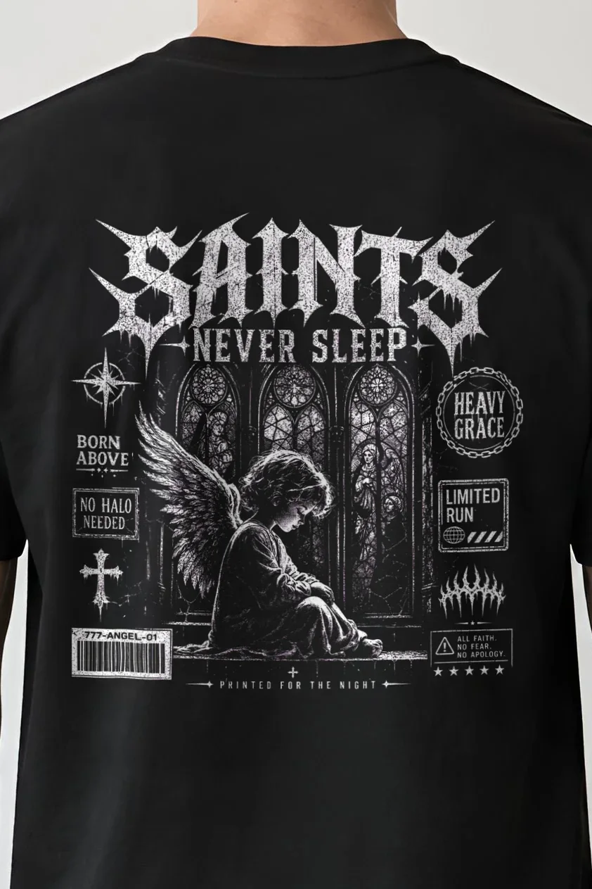 "Heavy Grace" Heavyweight Unisex Crewneck T-shirt - the graphic up close