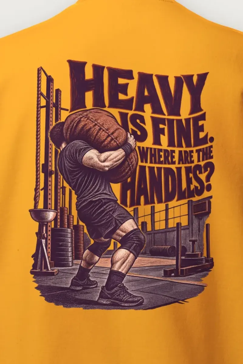"Heavy Is Fine, Where Are the Handles" Heavy Blend Unisex Crewneck Sweatshirt - the graphic up close