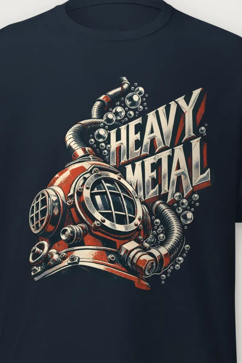 "Heavy Metal Diving Helmet" Heavyweight Unisex Crewneck T-shirt - the graphic up close