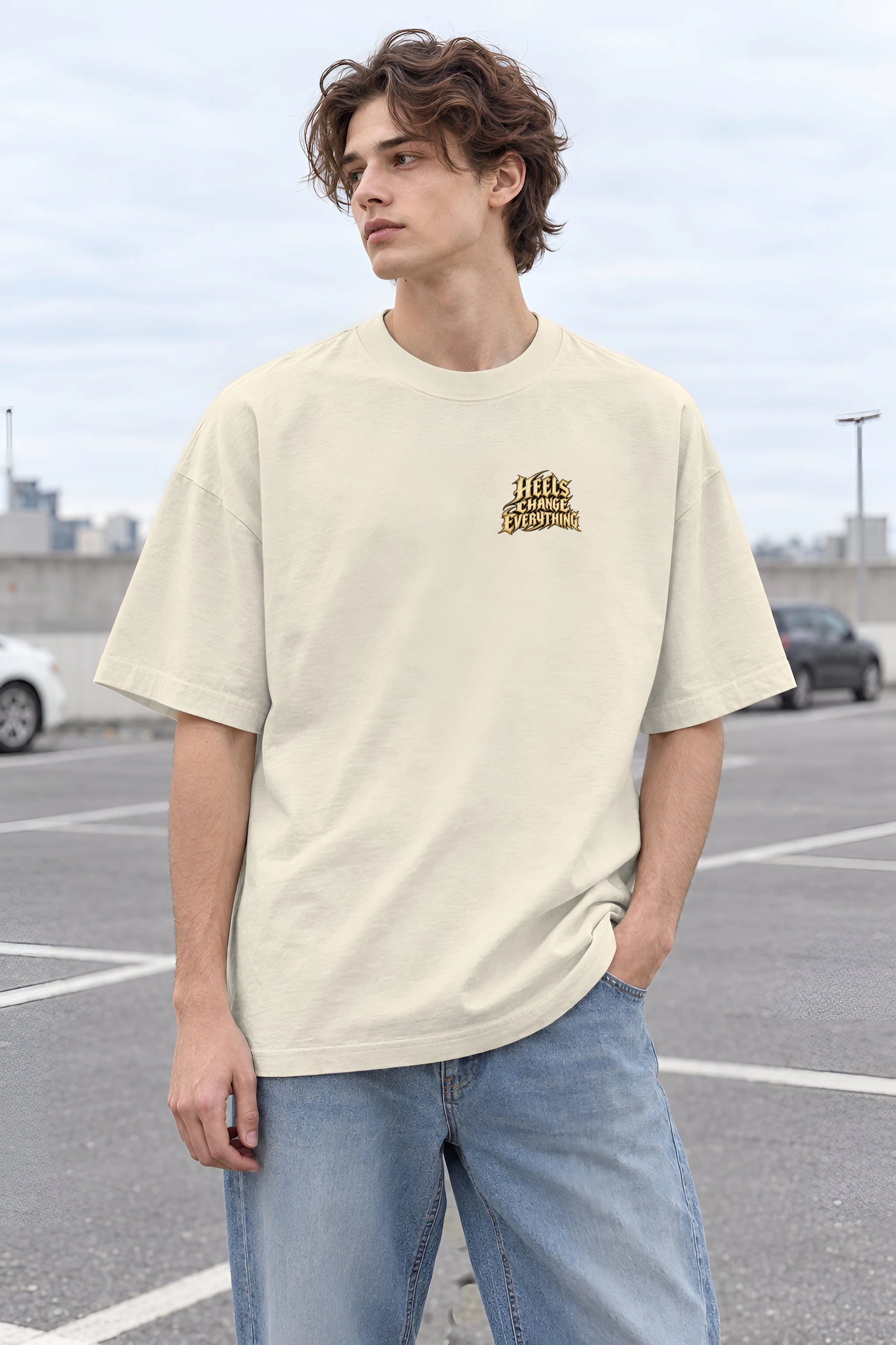 "Heels Change Everything" Men's Oversized Heavyweight Crewneck T-Shirt
