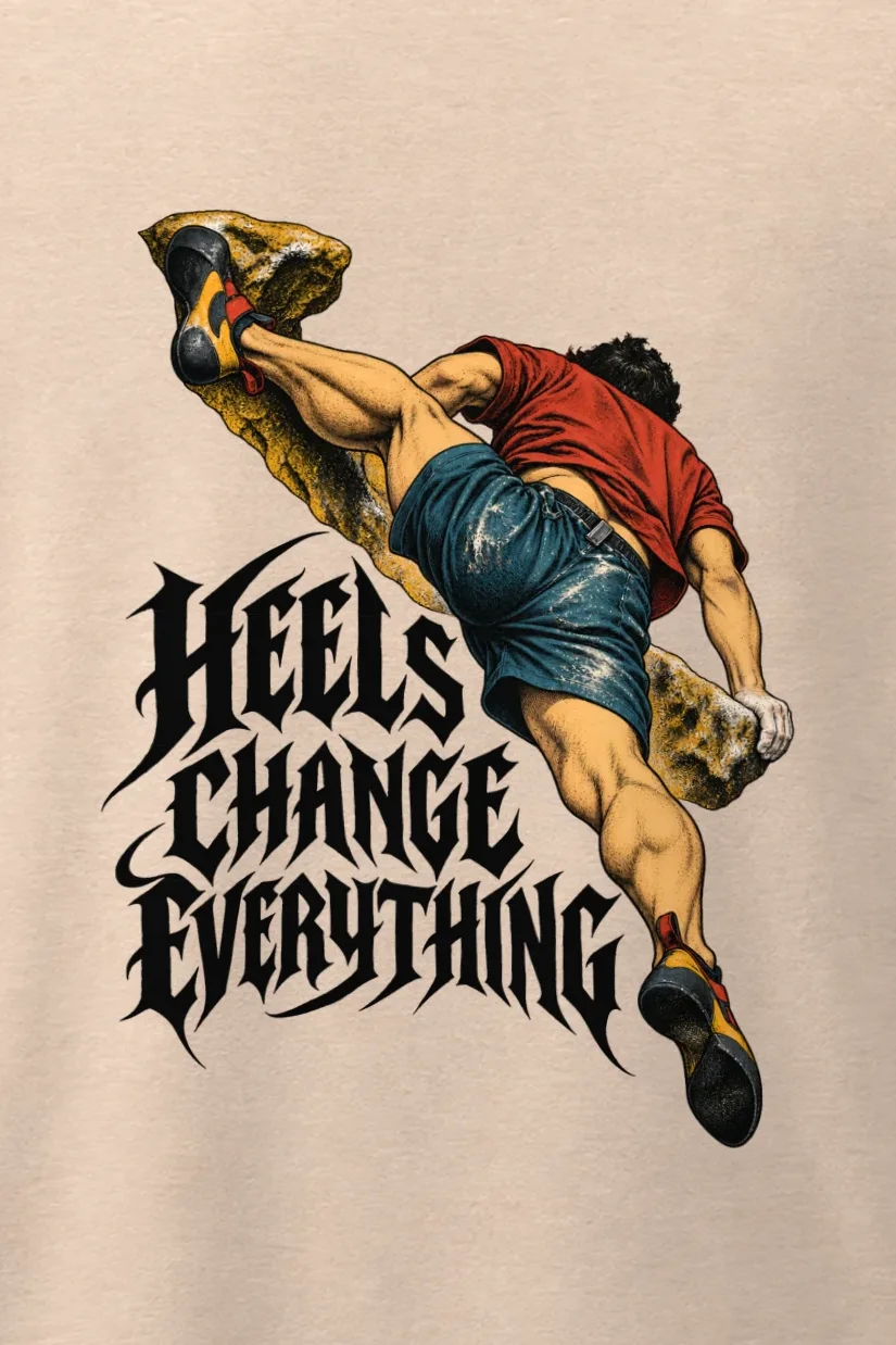 "Heels Change Everything" Men’s Oversized Heavyweight Crewneck T-Shirt - the graphic up close