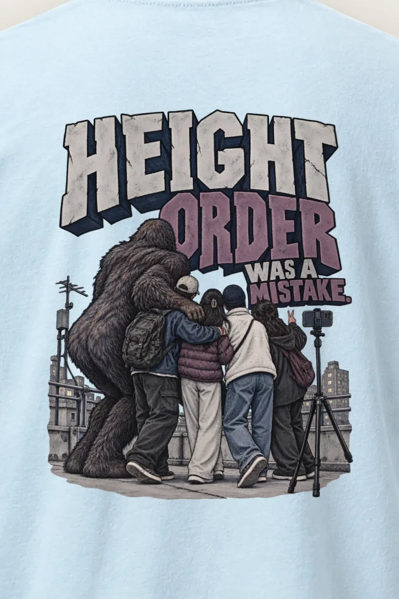 "Height Order Was a Mistake" Heavyweight Unisex Crewneck T-shirt - the graphic up close