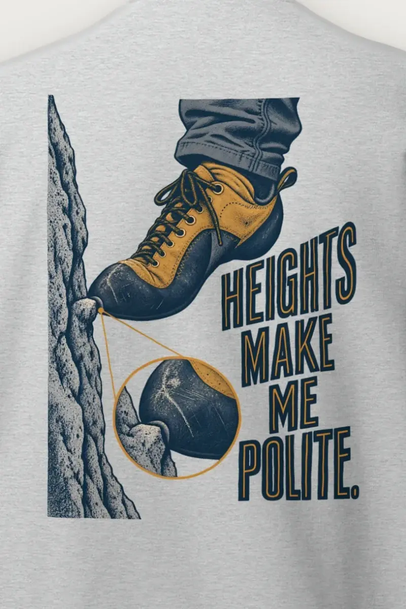"Heights Make Me Polite" Heavy Blend Unisex Crewneck Sweatshirt - the graphic up close