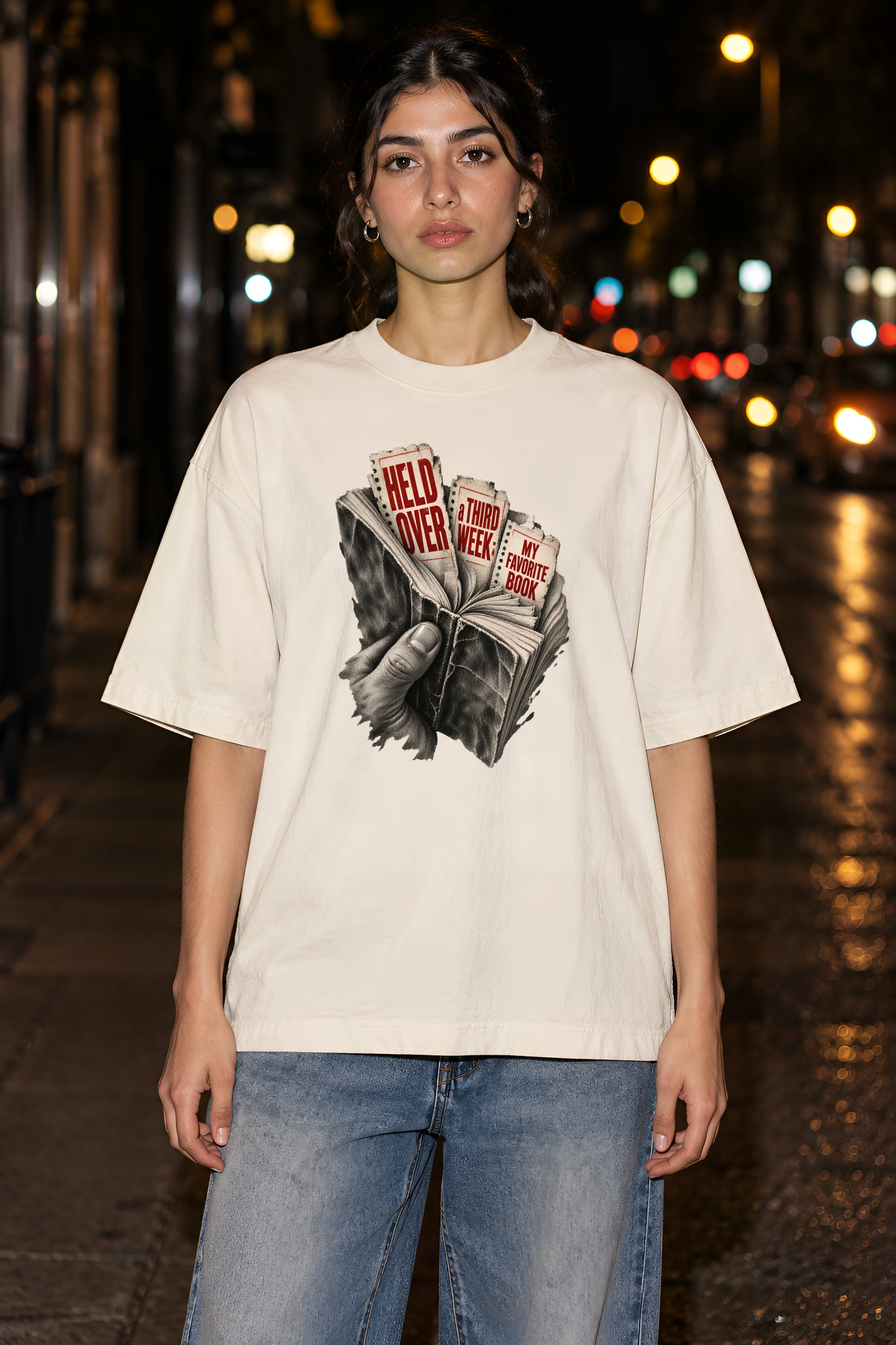 "Held Over a Third Week" Unisex Oversized Heavyweight Crewneck T-Shirt