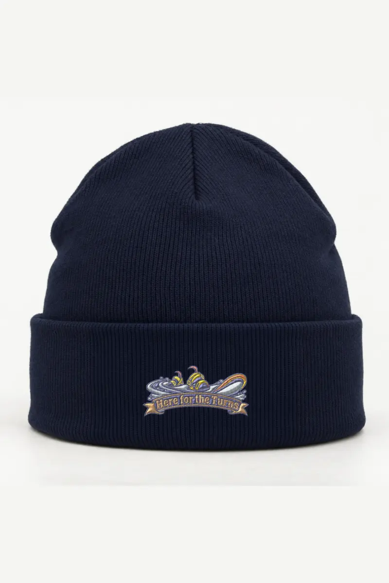 "Here for the Turns" Cuffed Beanie · Embroidered