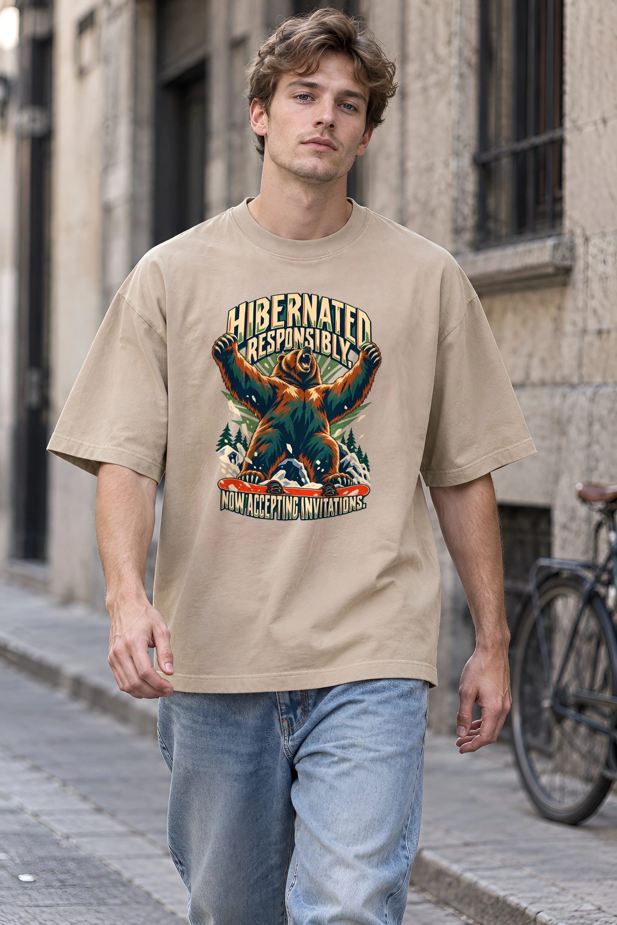 "Hibernated Responsibly" Unisex Oversized Heavyweight Crewneck T-Shirt