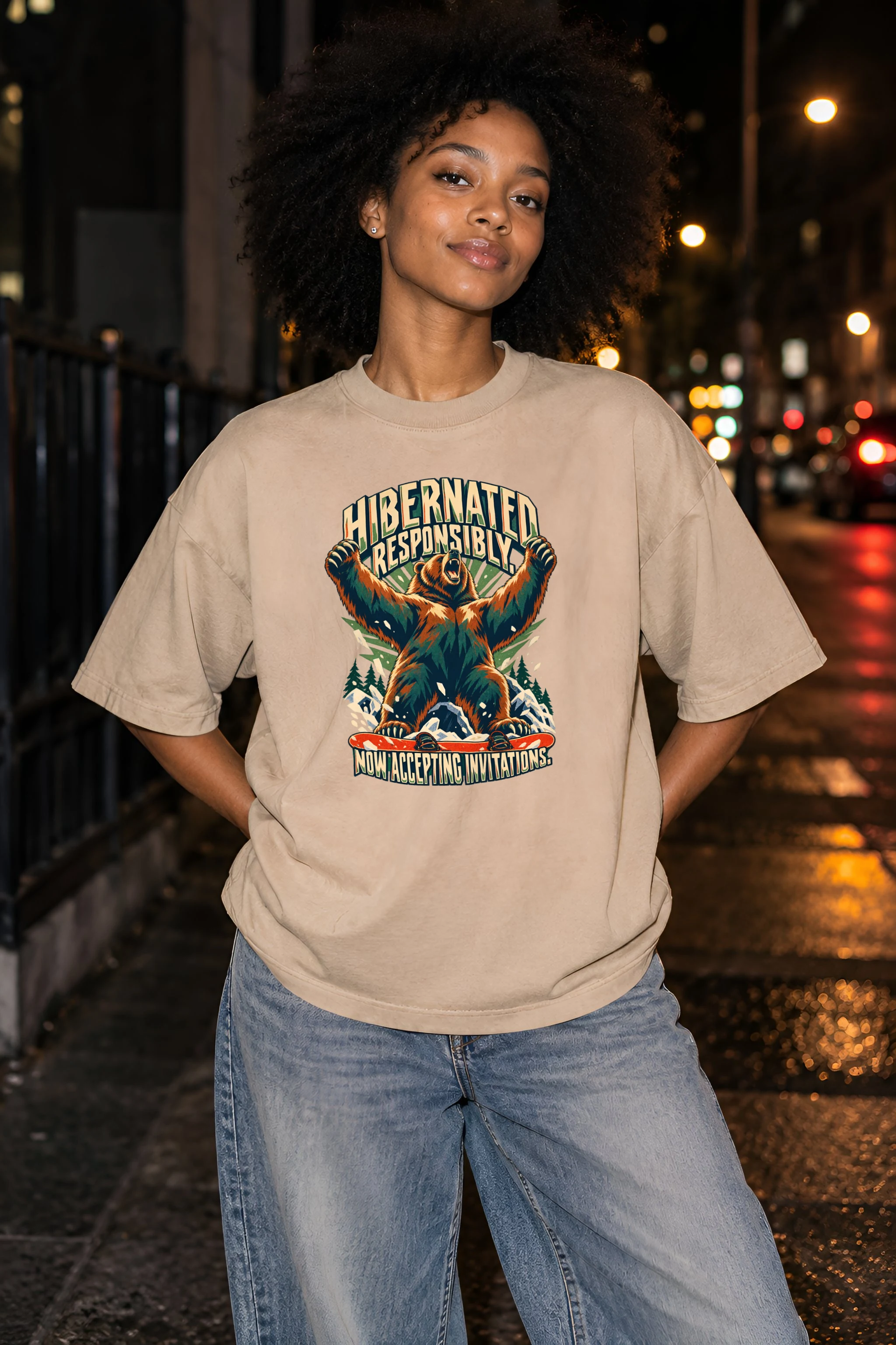 "Hibernated Responsibly" Unisex Oversized Heavyweight Crewneck T-Shirt