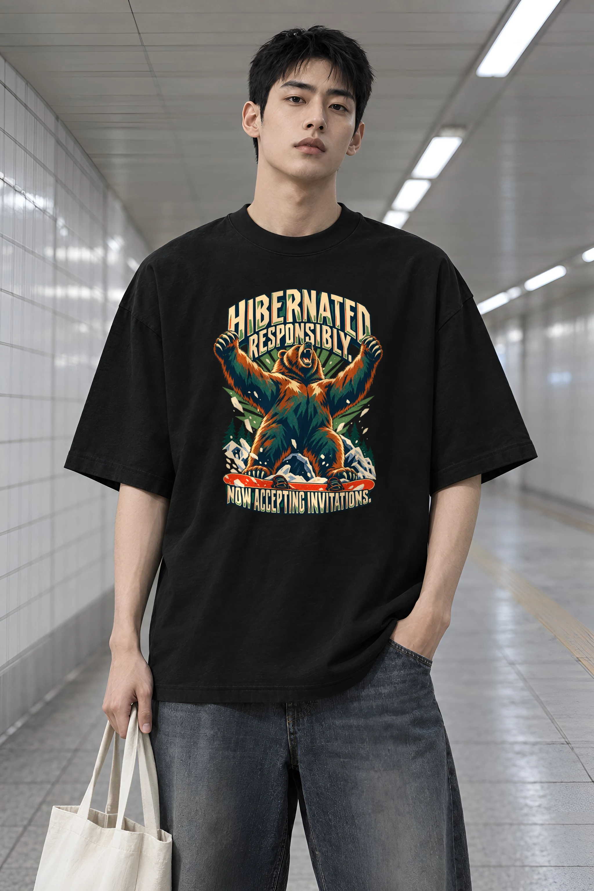 "Hibernated Responsibly" Unisex Oversized Heavyweight Crewneck T-Shirt