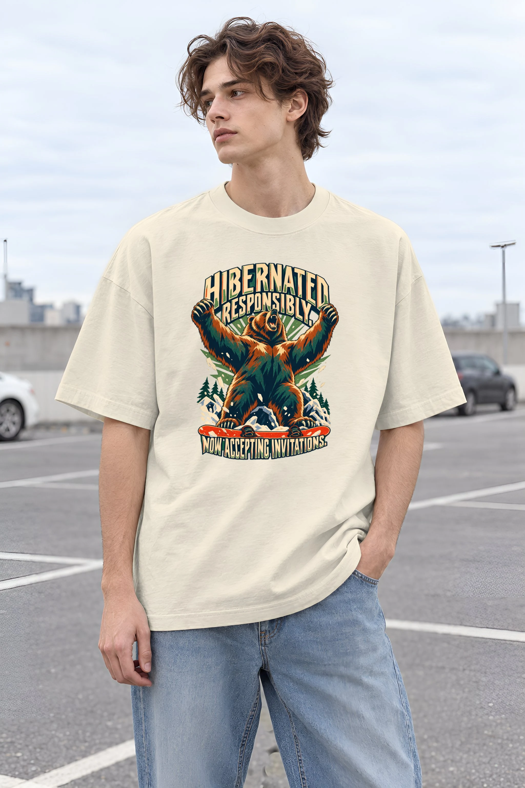 "Hibernated Responsibly" Unisex Oversized Heavyweight Crewneck T-Shirt
