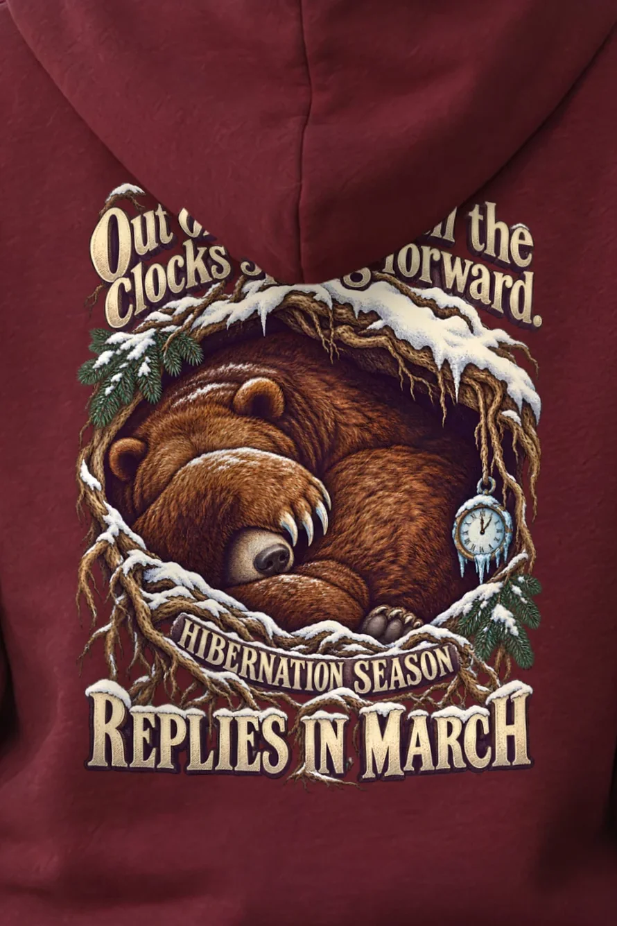 "Hibernation Season" Unisex Pullover Hoodie - the graphic up close