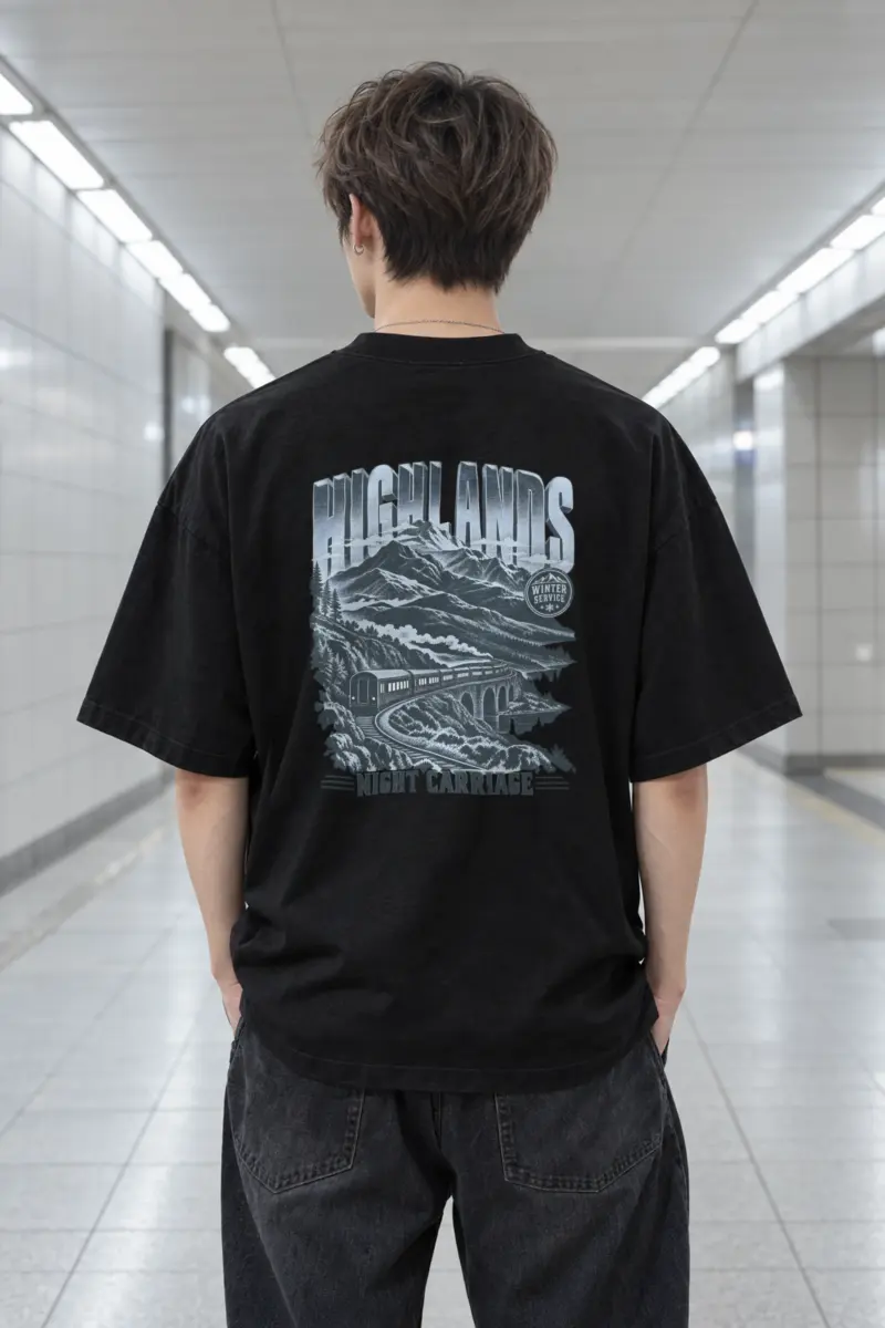 "Highlands Winter Service" Men's Oversized Heavyweight Crewneck T-Shirt