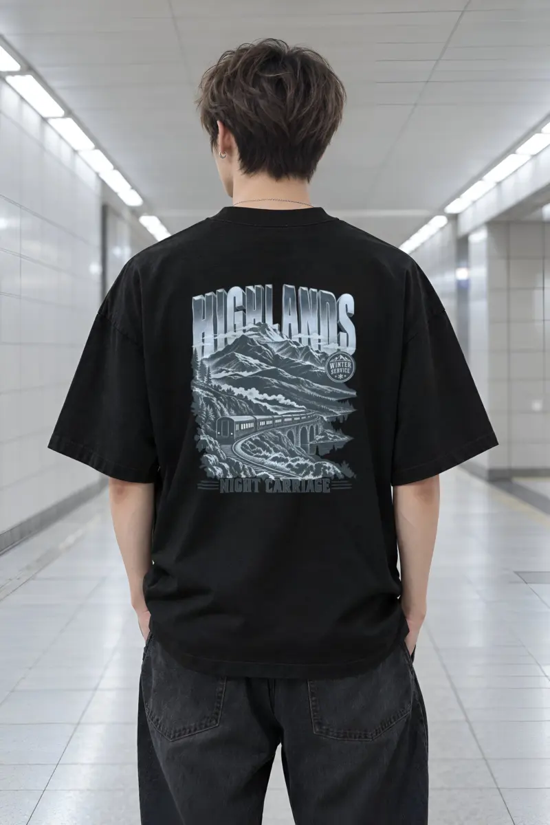 "Highlands Winter Service" Men's Oversized Heavyweight Crewneck T-Shirt