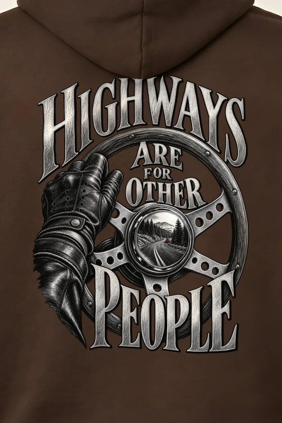 "Highways Are for Other People" Heavy Blend Unisex Pullover Hoodie - the graphic up close
