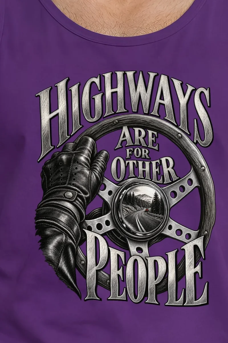 "Highways Are For Other People" Unisex Jersey Tank - the graphic up close