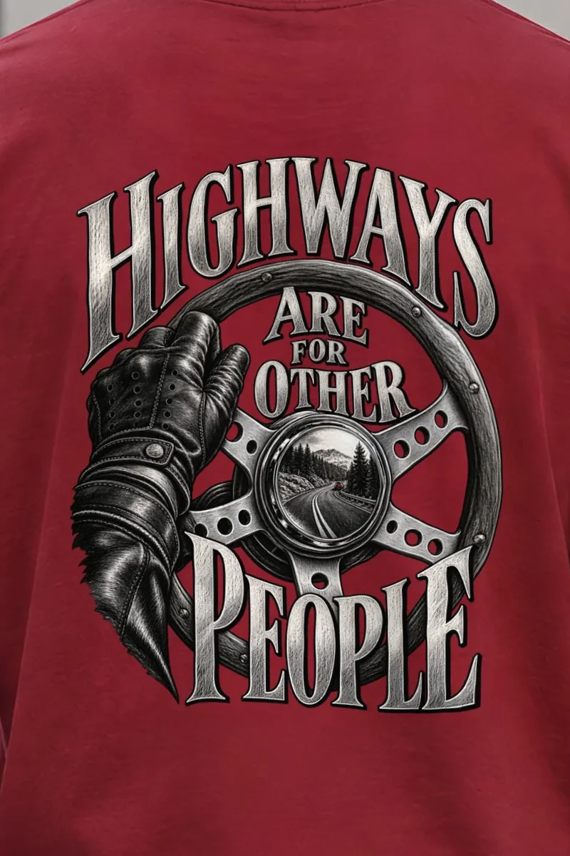 "Highways Are for Other People" Unisex Longsleeve T-shirt - the graphic up close