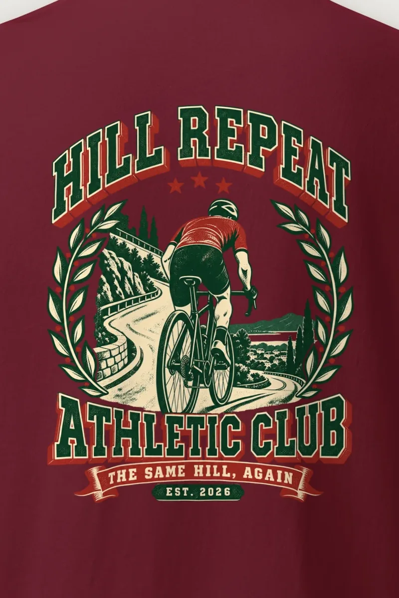 "Hill Repeat Athletic Club" Heavyweight Unisex Crewneck T-shirt - the graphic up close