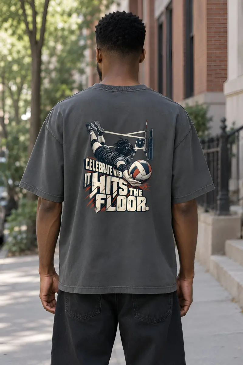 “Hits The Floor Volleyball Dig” Men’s Oversized Heavyweight Crewneck T-Shirt